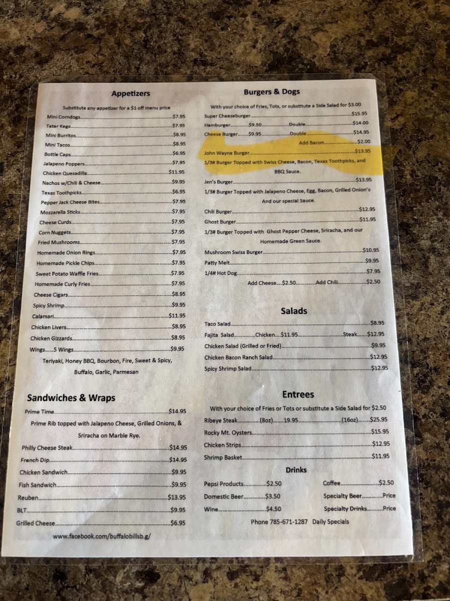 Buffalo Bill's Bar & Grill Menu - Image 3